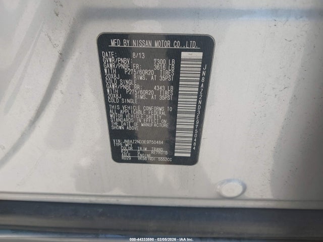 Aukcja sprzedaży 2014 Infiniti Qx80, vin: JN8AZ2ND3E9750484, numer aukcji: 44333590