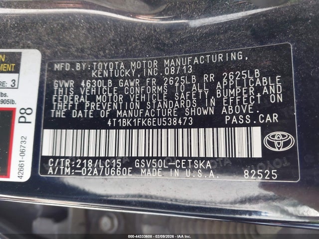 44333608 :رقم المزاد ، 4T1BK1FK6EU538473 vin ، 2014 Toyota Camry Se V6 مزاد بيع