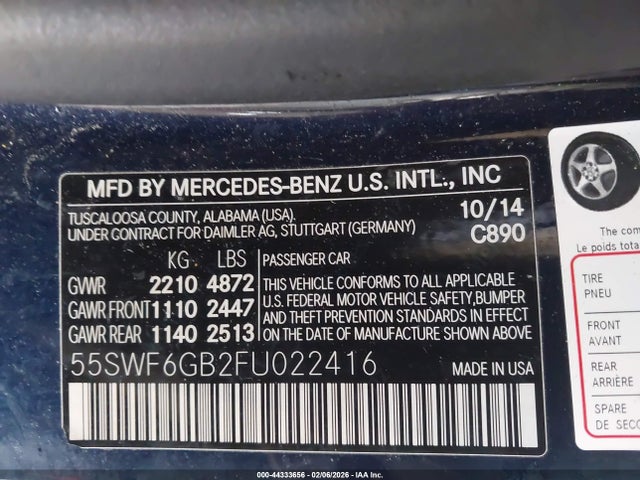 Продаж на аукціоні авто 2015 Mercedes-benz C 400 4matic, vin: 55SWF6GB2FU022416, номер лоту: 44333656