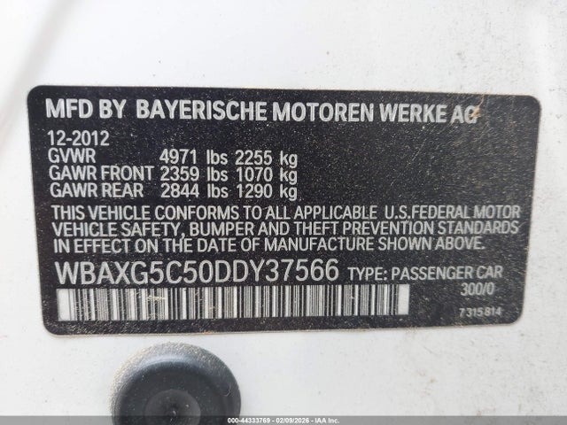 2013 Bmw 528i მანქანა იყიდება აუქციონზე, vin: WBAXG5C50DDY37566, აუქციონის ნომერი: 44333769