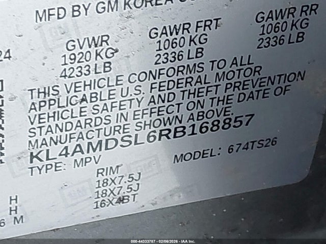 44333787 :رقم المزاد ، KL4AMDSL6RB168857 vin ، 2024 Buick Encore Gx Sport Touring Fwd مزاد بيع
