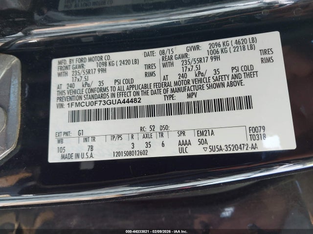Ford ESCAPE S 2016 1FMCU0F73GUA44482 Image 9