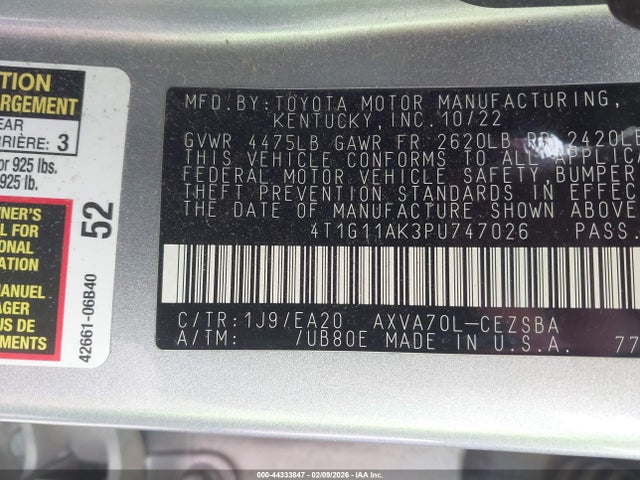 4T1G11AK3PU747026 Toyota CAMRY SE
