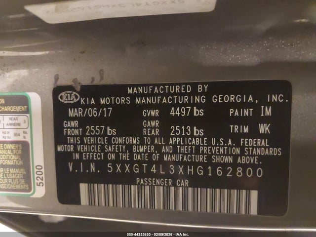 Aukcja sprzedaży 2017 Kia Optima Lx, vin: 5XXGT4L3XHG162800, numer aukcji: 44333850