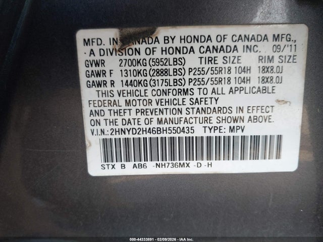 2011 ACURA MDX 2HNYD2H46BH550435 Photo 8