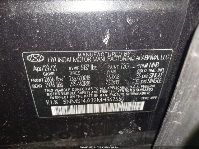 2021 HYUNDAI SANTA FE 5NMS14AJ9MH362550 Photo 8