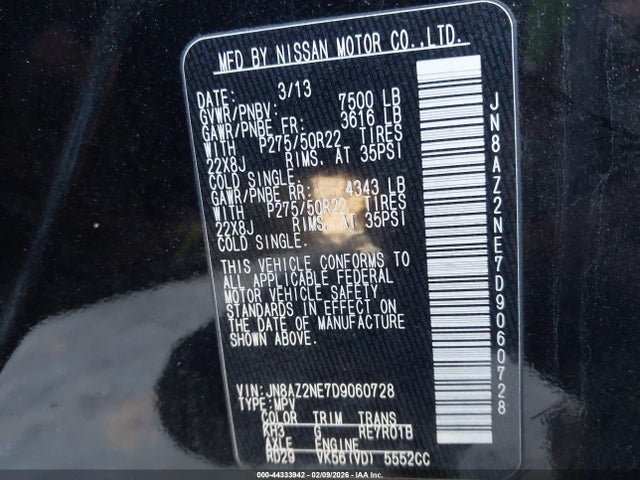 Aukcja sprzedaży 2013 Infiniti Qx56, vin: JN8AZ2NE7D9060728, numer aukcji: 44333942