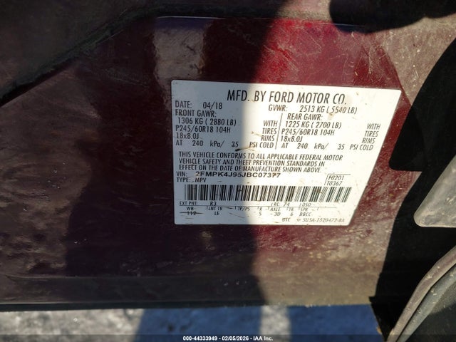 Ford EDGE SEL 2018 2FMPK4J95JBC07377 Image 9