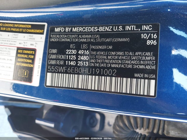 Aukcja sprzedaży 2017 Mercedes-benz Amg C 43 4matic, vin: 55SWF6EB0HU191002, numer aukcji: 44333985