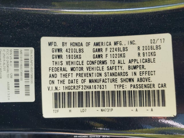 1HGCR2F32HA167631 Honda ACCORD LX
