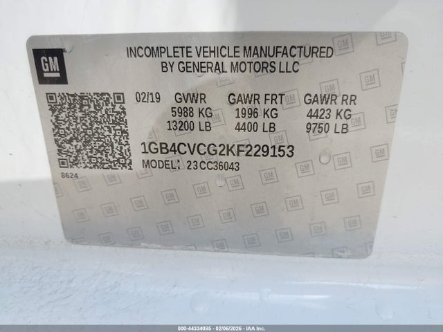 1GB4CVCG2KF229153 Chevrolet Silverado 3500hd Chassis Wt