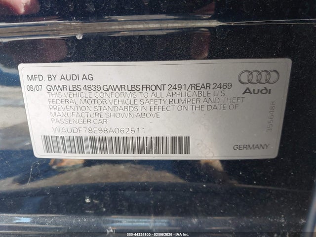2008 AUDI A4 WAUDF78E98A062511 Photo 8