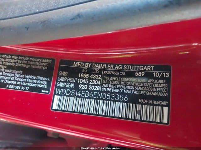 44334102 :رقم المزاد ، WDDSJ4EB6EN053356 vin ، 2014 Mercedes-benz Cla 250 مزاد بيع
