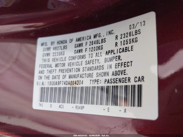 Продажа на аукционе авто 2013 Acura Tl 3.7, vin: 19UUA9F74DA004304, номер лота: 44334103