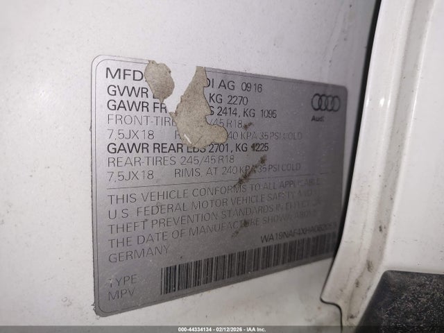 44334134 :رقم المزاد ، WA19NAF4XHA062059 vin ، 2017 Audi A4 Allroad 2.0t Premium مزاد بيع