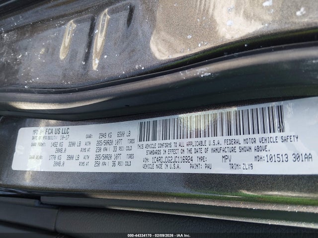 2018 Dodge Durango Gt Awd მანქანა იყიდება აუქციონზე, vin: 1C4RDJDG2JC116924, აუქციონის ნომერი: 44334170