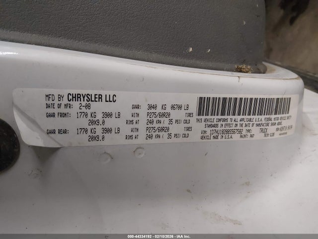 Продаж на аукціоні авто 2008 Dodge Ram 1500 Laramie, vin: 1D7HU18288S567582, номер лоту: 44334192