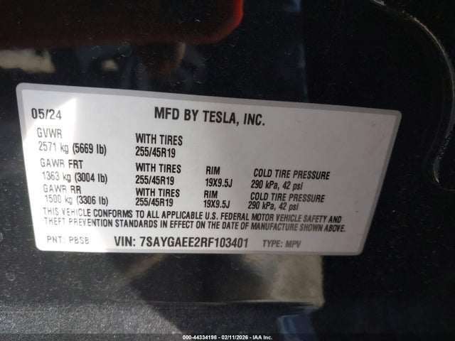 7SAYGAEE2RF103401 Tesla Model Y Long Range Dual Motor All-wheel Drive
