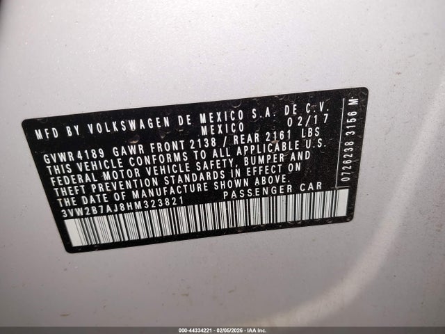 3VW2B7AJ8HM323821 Volkswagen Jetta 1.4t S