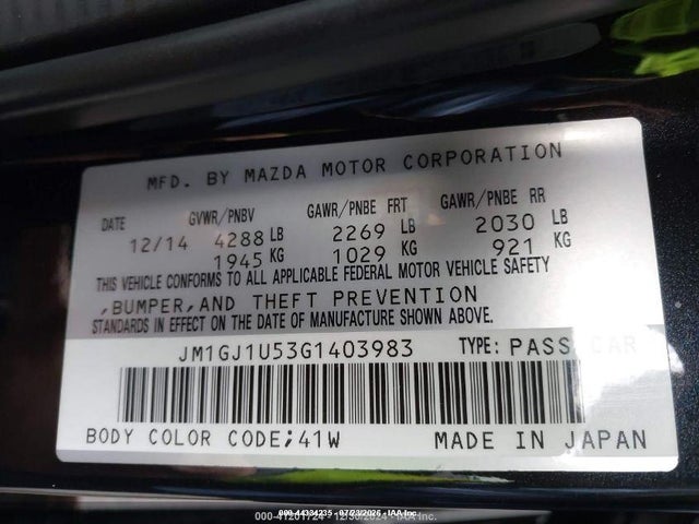 Aukcja sprzedaży 2016 Mazda Mazda6 I Sport, vin: JM1GJ1U53G1403983, numer aukcji: 44334235