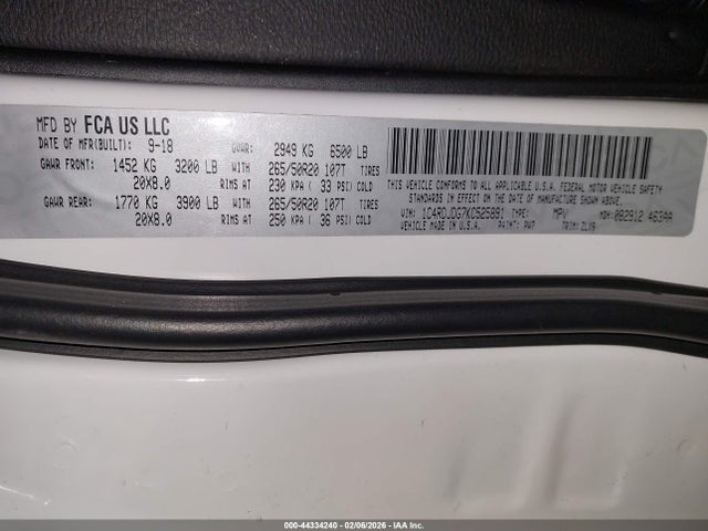 44334240 :رقم المزاد ، 1C4RDJDG7KC525891 vin ، 2019 Dodge Durango Gt Plus Awd مزاد بيع