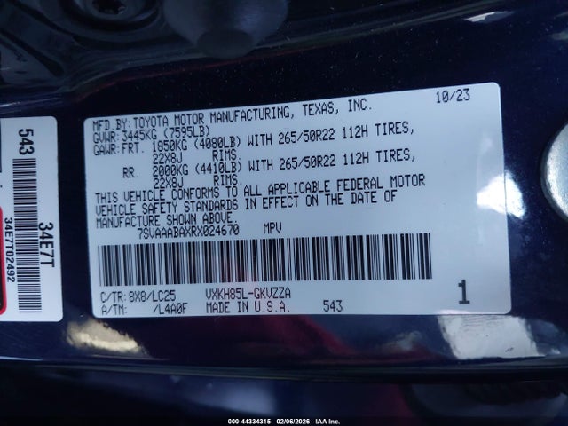 Aukcja sprzedaży 2024 Toyota Sequoia Capstone, vin: 7SVAAABAXRX024670, numer aukcji: 44334315