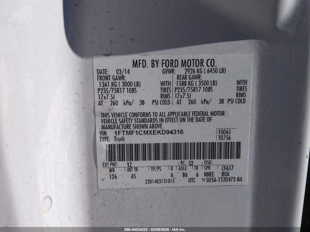 Ford F-150 Xl 2014 1FTMF1CMXEKD94316 Image 9