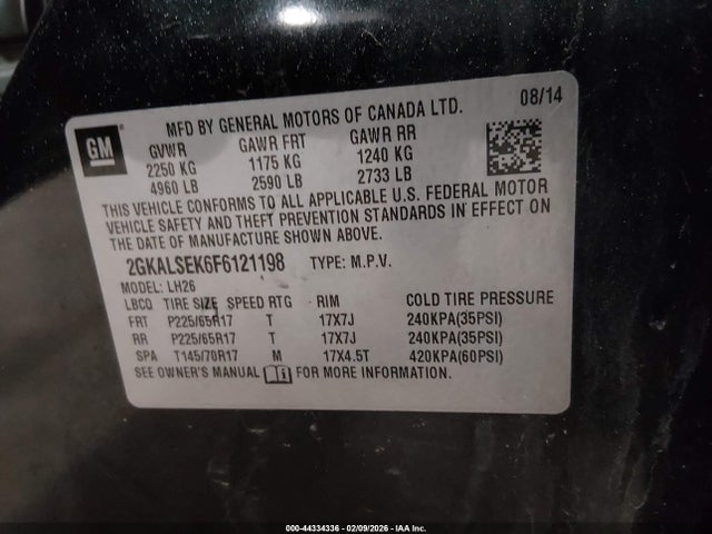 2015 Gmc Terrain Slt-1 მანქანა იყიდება აუქციონზე, vin: 2GKALSEK6F6121198, აუქციონის ნომერი: 44334336