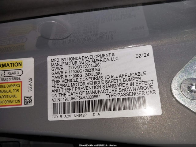 Продажа на аукционе авто 2024 Acura Tlx A-spec Package, vin: 19UUB6F54RA000867, номер лота: 44334394