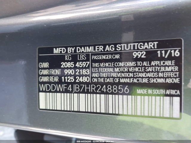 Aukcja sprzedaży 2017 Mercedes-benz C 300, vin: WDDWF4JB7HR248856, numer aukcji: 44334395