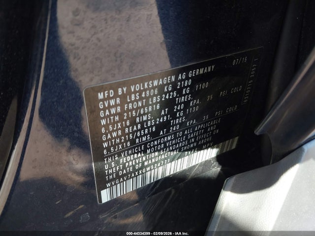 2016 Volkswagen Tiguan S მანქანა იყიდება აუქციონზე, vin: WVGAV7AXXGW524771, აუქციონის ნომერი: 44334399