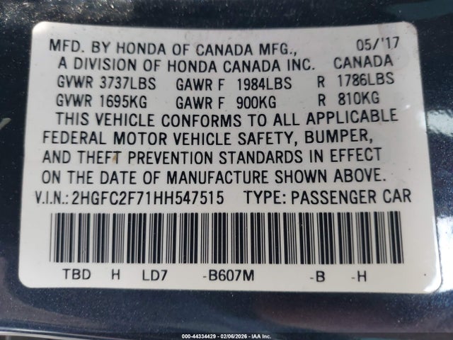 Honda CIVIC EX 2017 2HGFC2F71HH547515 Image 9