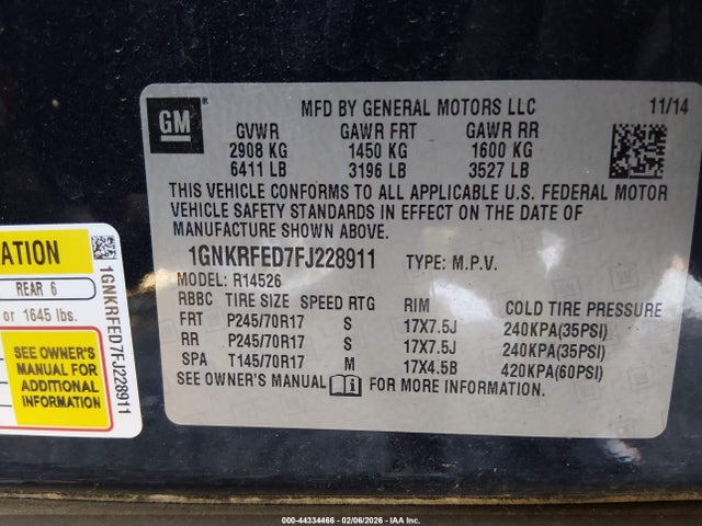 Chevrolet Traverse Ls 2015 1GNKRFED7FJ228911 Image 9