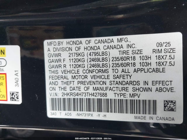 Honda Cr-v Ex-l Awd 2026 2HKRS4H73TH427688 Image 9
