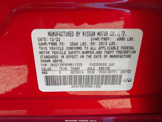 Продажа на аукционе авто 2023 Infiniti Q50 Luxe, vin: JN1EV7BP8PM511505, номер лота: 44334550