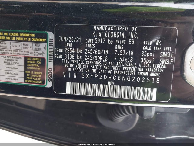 5XYP2DHC6NG202518 KIA Telluride Lx