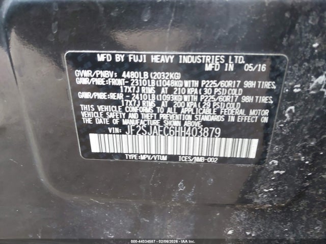 2017 Subaru Forester 2.5i Premium მანქანა იყიდება აუქციონზე, vin: JF2SJAEC6HH403879, აუქციონის ნომერი: 44334587