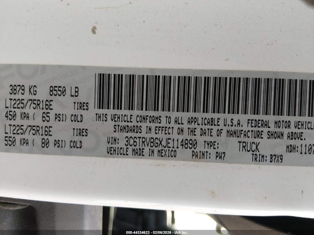 Продажа на аукционе авто 2018 Ram Promaster 1500 High Roof 136 Wb, vin: 3C6TRVBGXJE114890, номер лота: 44334623