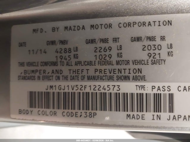 JM1GJ1V52F1224573 Mazda Mazda6 I Touring