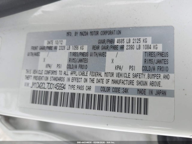 Aukcja sprzedaży 2013 Mazda Mazda5 Touring, vin: JM1CW2CL7D0145894, numer aukcji: 44334635