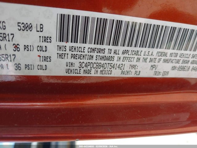 44334658 :رقم المزاد ، 3C4PDCBB4DT541421 vin ، 2013 Dodge Journey Sxt مزاد بيع