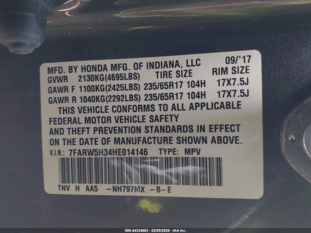 7FARW5H34HE014146 Honda CR-V LX