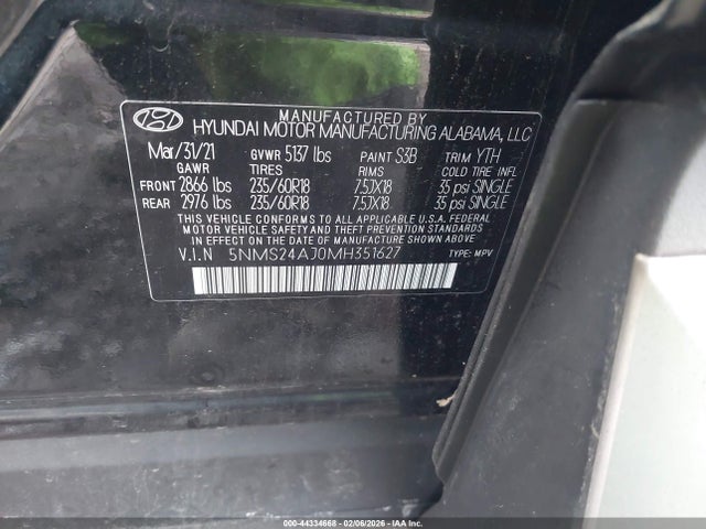 5NMS24AJ0MH351627 Hyundai Santa Fe Sel