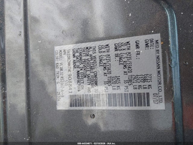 5N1DR2MM7HC908841 Nissan Pathfinder Platinum
