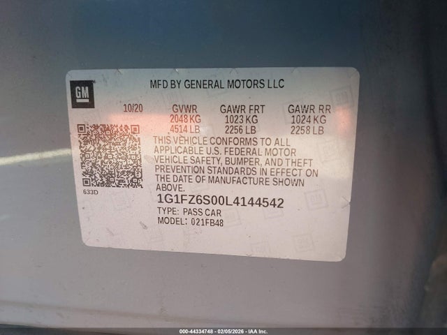 2020 CHEVROLET BOLT EV 1G1FZ6S00L4144542 Photo 8