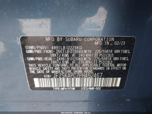 Aukcja sprzedaży 2023 Subaru Forester Limited, vin: JF2SKAPC7PH452467, numer aukcji: 44334783