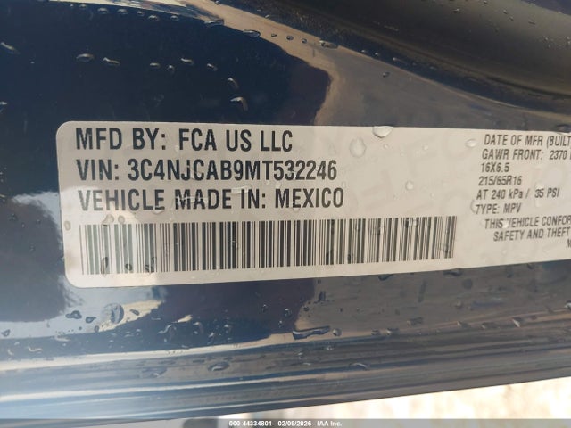 Продажа на аукционе авто 2021 Jeep Compass Sport Fwd, vin: 3C4NJCAB9MT532246, номер лота: 44334801