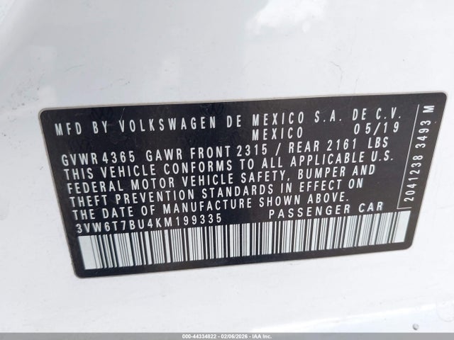 3VW6T7BU4KM199335 Volkswagen Jetta Gli 2.0t 35th Anniversary Edition/2.0t Autobahn/2.0t S