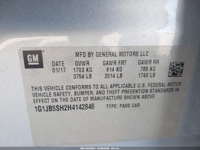 1G1JB5SH2H4142846 Chevrolet Sonic Ls Auto