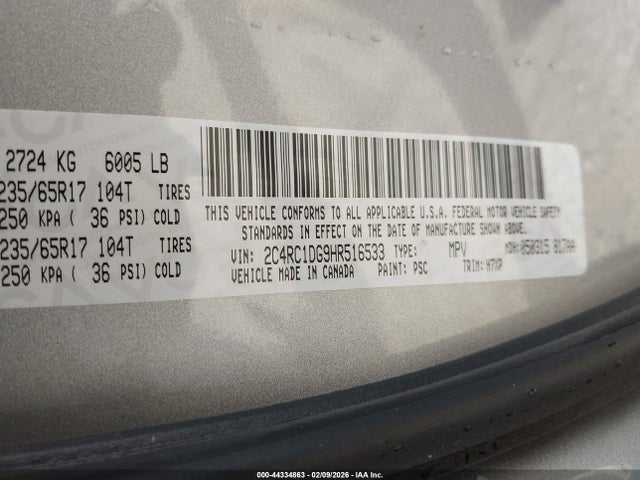 Продажа на аукционе авто 2017 Chrysler Pacifica Touring, vin: 2C4RC1DG9HR516533, номер лота: 44334863
